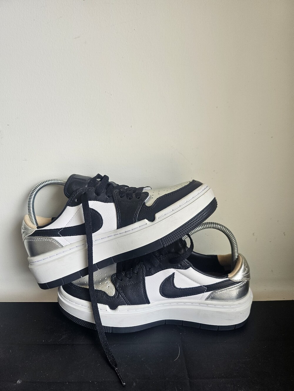 Jordan Women’s Black White Silver Platform Sneakers